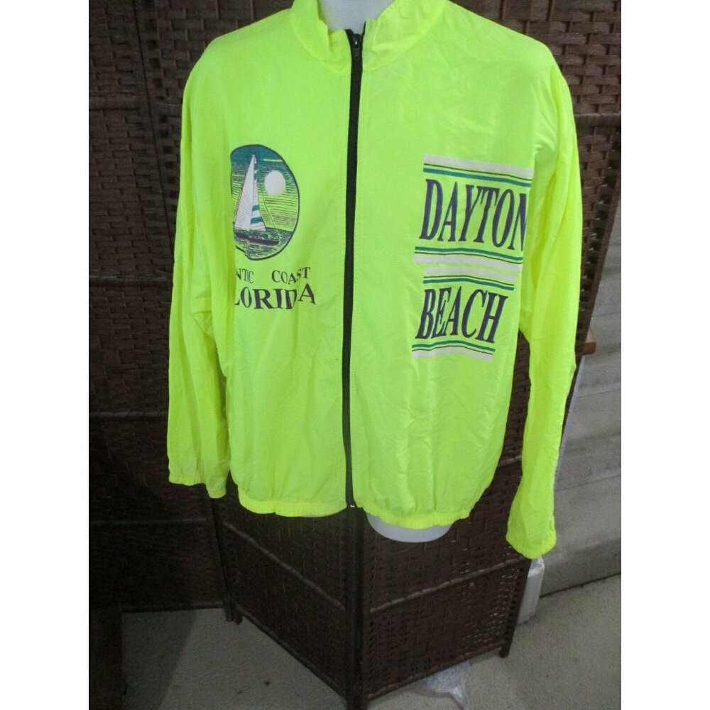 Vintage Surf Style Daytona Beach Jacket Windbreaker One Size Neon Full Zip 90s